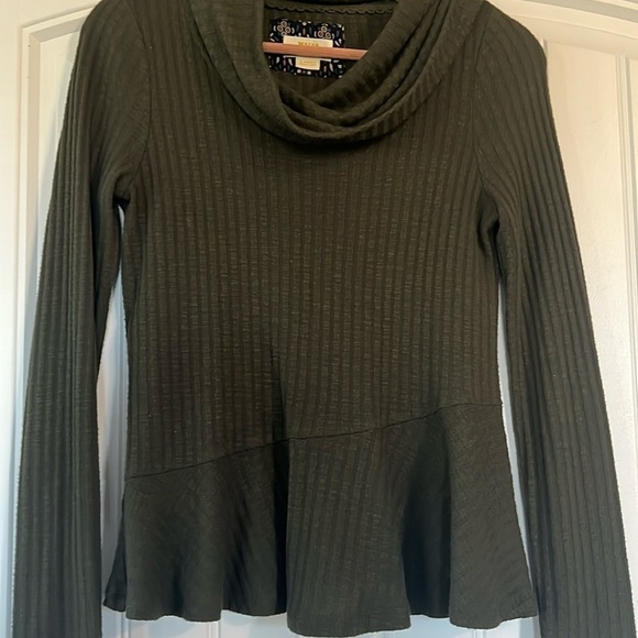 Maeve Anthropologie Winterscape Olive Green Cowl Neck Peplum Sweater Top - Picture 3 of 6